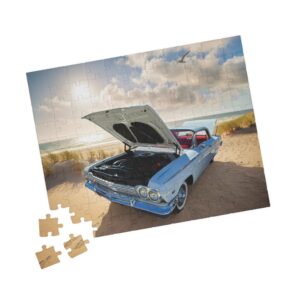Beachside Classic Car Puzzle — Vintage classic white Car Jigsaw (110 pieces)