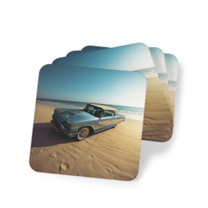 Vintage Beach Car Coasters — Retro Convertible Coastal Drink Coasters